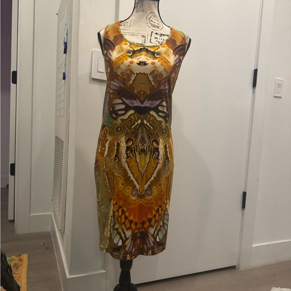 Alexander McQueen Yellow and Brown Patterned Midi Dress